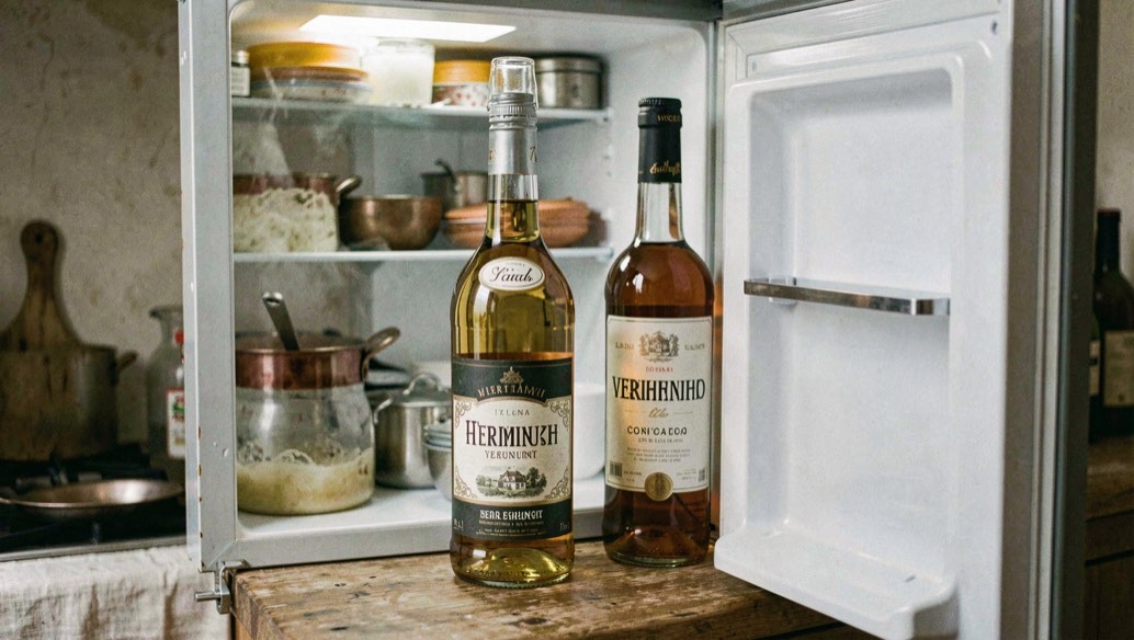 Italian vermouth storage sweetness and cooking uses: representative view of open bottle life with refrigeration nearby
