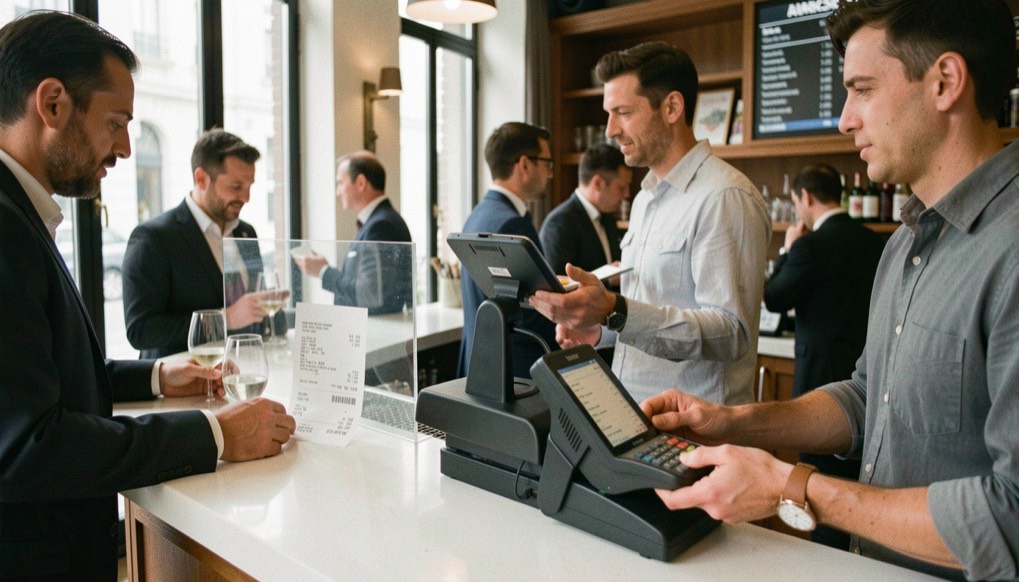Milan bar etiquette from ordering to paying at the register: representative view of cassa receipt with counter service nearby
